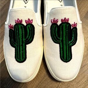 Katy Perry Canvas Slip On Sequin Cactus size 7